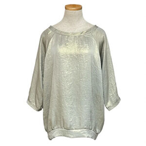 AQC Clothing Blouse Women's 8 10 Gold Foil Short Sleeve Shirt Jane Relaxed